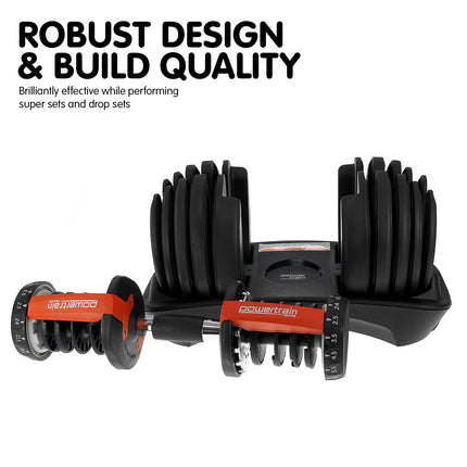 Powertrain 2x 24kg Adjustable Dumbbells Set Home Gym Exercise Free Weights - Red