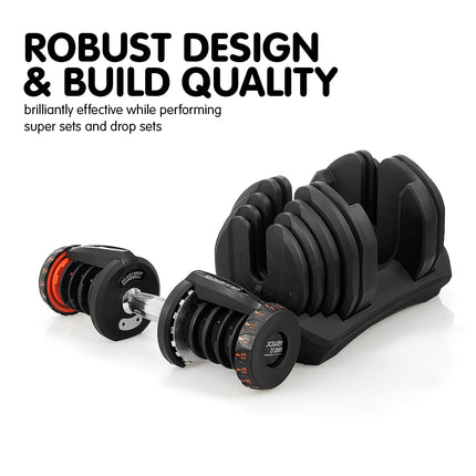 Powertrain 2x 40kg Adjustable Dumbbell Home Gym Exercise Equipment Free Weights