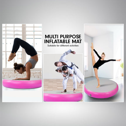 Powertrain 1m Air Track Spot Round Inflatable Tumbling Mat - Pink