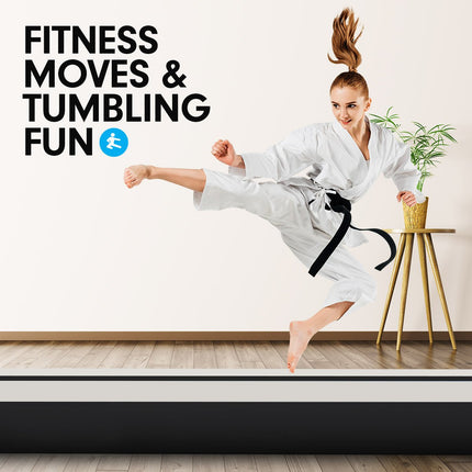 Powertrain 4m x 2m x 20cm Air Track Gymnastics Mat Tumbling Exercise - Grey Black