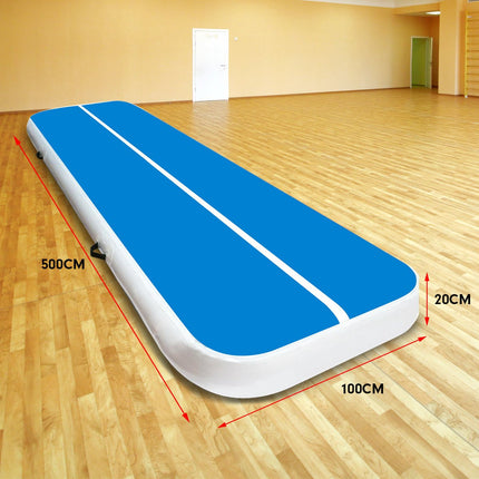 Powertrain 5m x 1m Air Track Inflatable Gymnastics Mat - Blue White