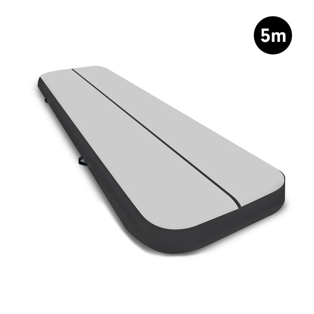 Powertrain 5m x 1m Air Track Inflatable Gymnastics Mat - Grey Black
