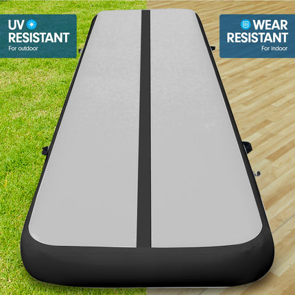 Powertrain 5m x 1m Air Track Inflatable Gymnastics Mat - Grey Black