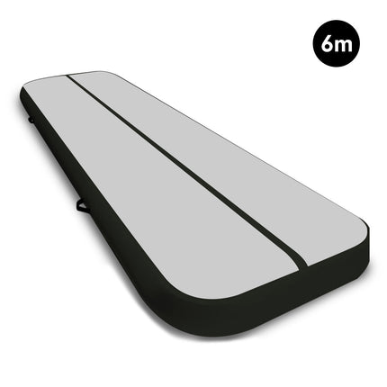 Powertrain 6m x 1m Air Track Inflatable Gymnastics Mat - Grey Black