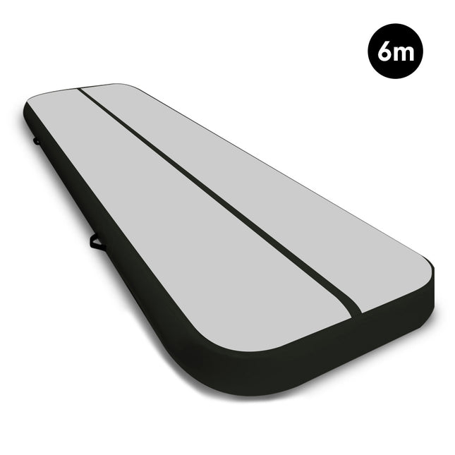 Powertrain 6m x 1m Air Track Inflatable Gymnastics Mat - Grey Black