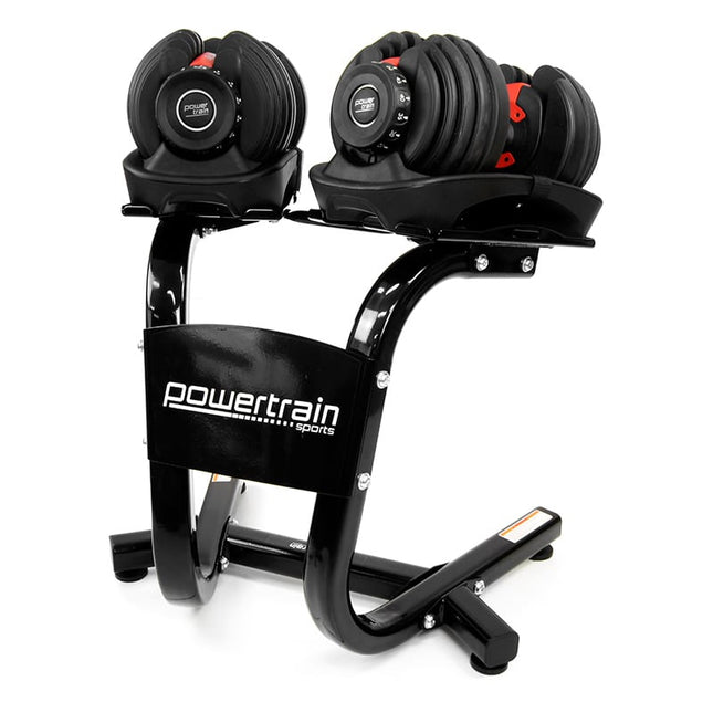 Powertrain Adjustable Dumbbells Set Home Gym Exercise Free Weights 48kg w/ Stand - Red