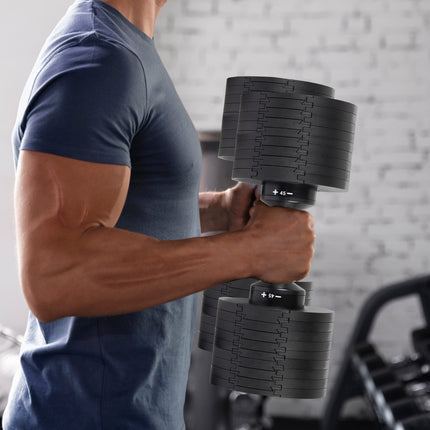 Powertrain Eon 2 x 45kg Adjustable Dumbbells w/ Stand Heavy-Duty Storage Rack Home Gym 9 Streng