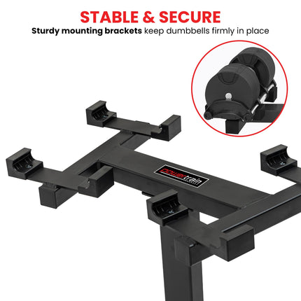 Powertrain Eon 2 x 45kg Adjustable Dumbbells w/ Stand Heavy-Duty Storage Rack Home Gym 9 Streng