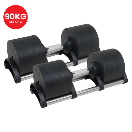 Powertrain Eon 2 x 45kg Adjustable Dumbbells Home Gym 9 Strength Training Safety Lock System Bu