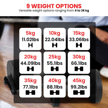 Powertrain Eon 2 x 45kg Adjustable Dumbbells Home Gym 9 Strength Training Safety Lock System Bu