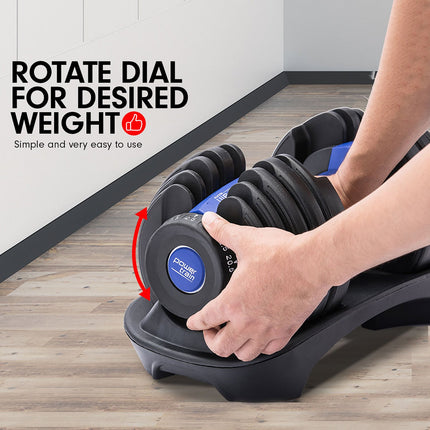 Powertrain 24kg Adjustable Dumbbell Home Gym Exercise Weights Free Workout Blue