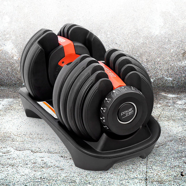 Powertrain 24kg Adjustable Dumbbell Home Gym Exercise Weights Free Workout Red