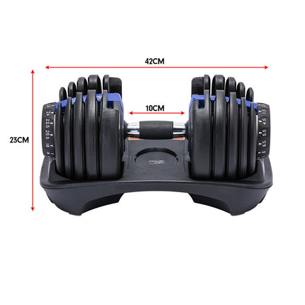 Powertrain 24kg Adjustable Dumbbell Home Gym Exercise Weights Free Workout Blue