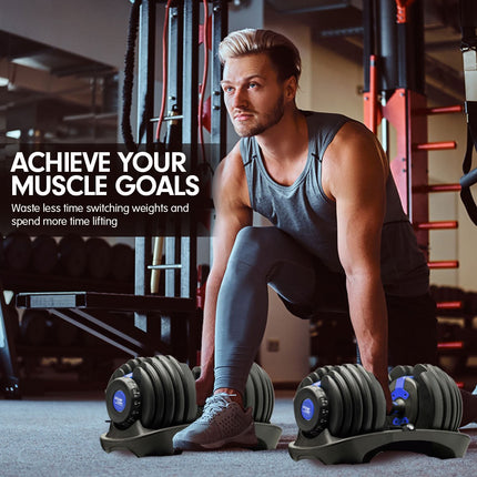 Powertrain 48kg Adjustable Dumbbell Set Home Gym Exercise Equipment Weights Blue