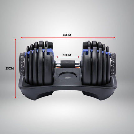 Powertrain Adjustable Dumbbells Set Home Gym Exercise Free Weights 48kg w/ Stand - Blue