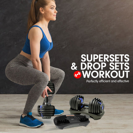 Powertrain Adjustable Dumbbells Set Home Gym Exercise Free Weights 48kg w/ Stand - Blue