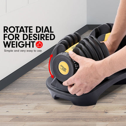 Powertrain Adjustable Dumbbells Set Home Gym Exercise Free Weights 48kg w/ Stand - Gold