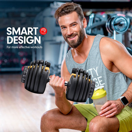 Powertrain Adjustable Dumbbells Set Home Gym Exercise Free Weights 48kg w/ Stand - Gold