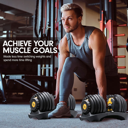 Powertrain 48kg Adjustable Dumbbell Set Home Gym Exercise Equipment Weights Gold