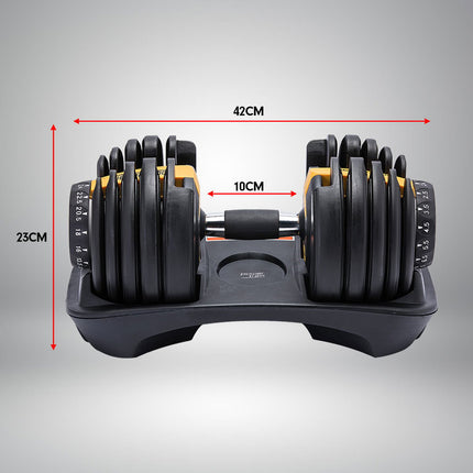 Powertrain Adjustable Dumbbells Set Home Gym Exercise Free Weights 48kg w/ Stand - Gold