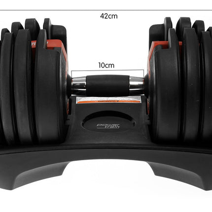 Powertrain Adjustable Dumbbells Set Home Gym Exercise Free Weights 48kg w/ Stand - Red