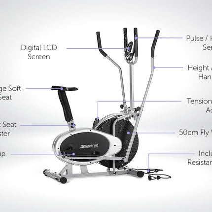 Powertrain 3-in-1 Elliptical Cross Trainer Exercise Bike with Resistance Bands