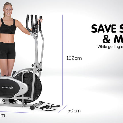 Powertrain 3-in-1 Elliptical Cross Trainer Exercise Bike with Resistance Bands