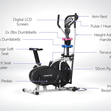 Powertrain 5-in-1 Elliptical Cross Trainer Bike with Dumbbell Sets