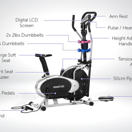 Powertrain 6-in-1 Elliptical Cross Trainer Bike with Weights and Twist Disc