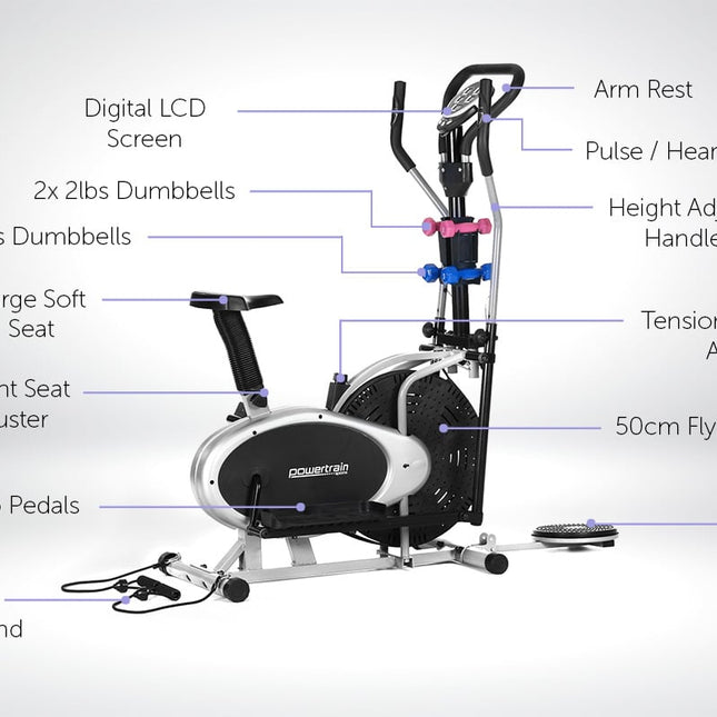 Powertrain 6-in-1 Elliptical Cross Trainer Bike with Weights and Twist Disc