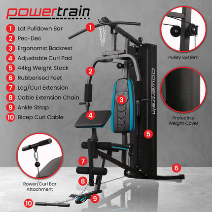 Powertrain JX-300 Multi Station Home Gym 44kg Weight Cable Machine