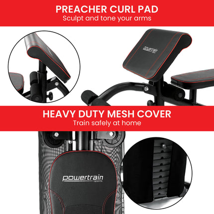Powertrain Multi Station Home Gym with 68kg Weights Preacher Curl Pad