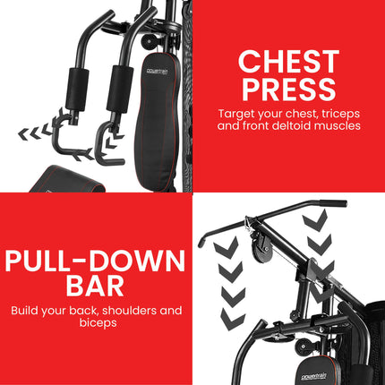 Powertrain Multi Station Home Gym with 68kg Weights Preacher Curl Pad
