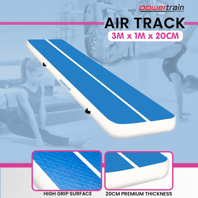 Powertrain 20cm Thick 3m x 1m Air Track Inflatable Gymnastics Tumbling Mat Airtrack - Blue