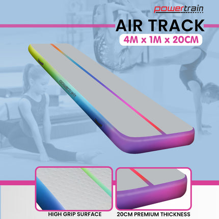 Powertrain 4m x 1m Air Track Inflatable Gymnastics Mat - Rainbow