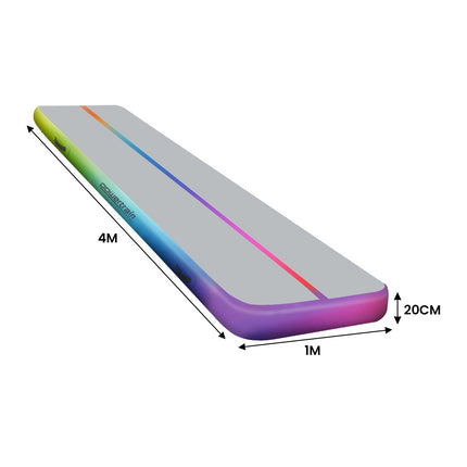 Powertrain 4m x 1m Air Track Inflatable Gymnastics Mat - Rainbow