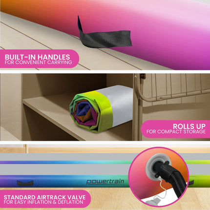 Powertrain 4m x 1m Air Track Inflatable Gymnastics Mat - Rainbow