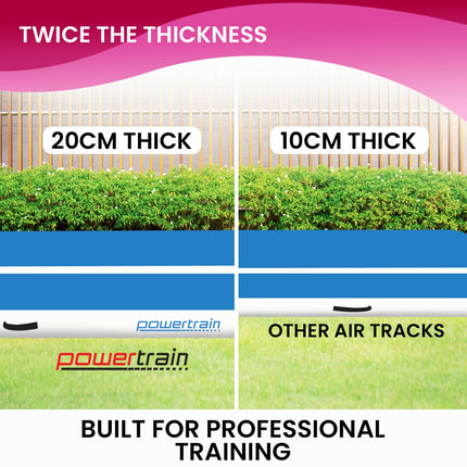 Powertrain 4m x 2m x 20cm Air Track Gymnastics Mat Tumbling Exercise - Blue White