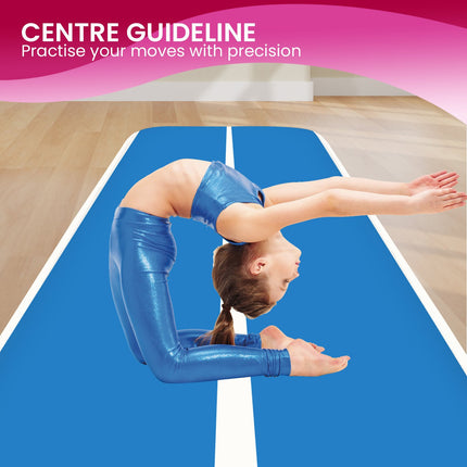 Powertrain 4m x 2m x 20cm Air Track Gymnastics Mat Tumbling Exercise - Blue White