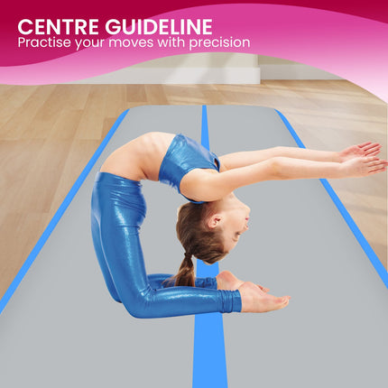 Powertrain 4m x 2m x 20cm Air Track Gymnastics Mat Tumbling Exercise - Grey Blue