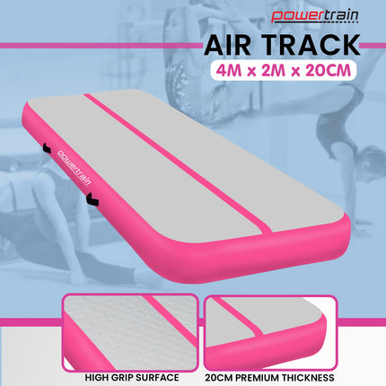 Powertrain 4m x 2m x 20cm Air Track Gymnastics Mat Tumbling Exercise - Grey Pink