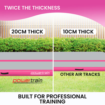 Powertrain 4m x 2m x 20cm Air Track Gymnastics Mat Tumbling Exercise - Grey Pink
