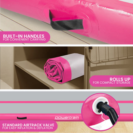 Powertrain 4m x 2m x 20cm Air Track Gymnastics Mat Tumbling Exercise - Grey Pink