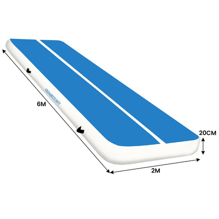Powertrain 6m x 2m x 20cm Air Track Gymnastics Mat Tumbling Exercise - Blue White