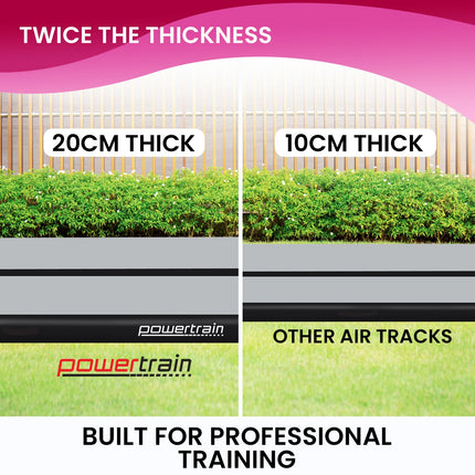 Powertrain 6m x 2m x 20cm Air Track Gymnastics Mat Tumbling Exercise - Grey Black