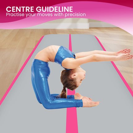 Powertrain 6m x 2m x 20cm Air Track Gymnastics Mat Tumbling Exercise - Grey Pink