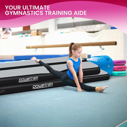 Powertrain 7m x 1m x 20cm Air Track Inflatable Tumbling Mat Gymnastics - Grey Black
