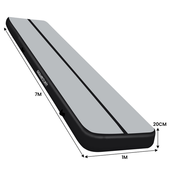 Powertrain 7m x 1m x 20cm Air Track Inflatable Tumbling Mat Gymnastics - Grey Black