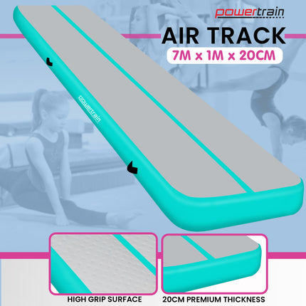 Powertrain 7m x 1m x 20cm Air Track Inflatable Gymnastics Mat Tumbling - Grey Green