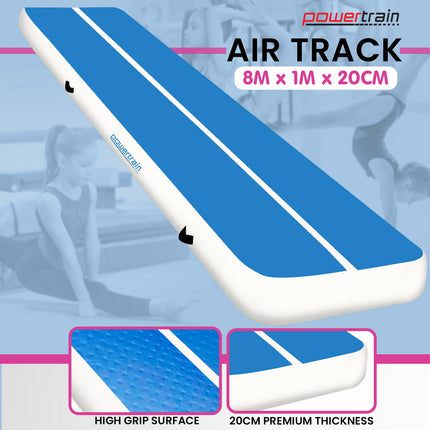 Powertrain 8m x 1m x 20cm Air Track Inflatable Tumbling Gymnastics Mat - Blue White